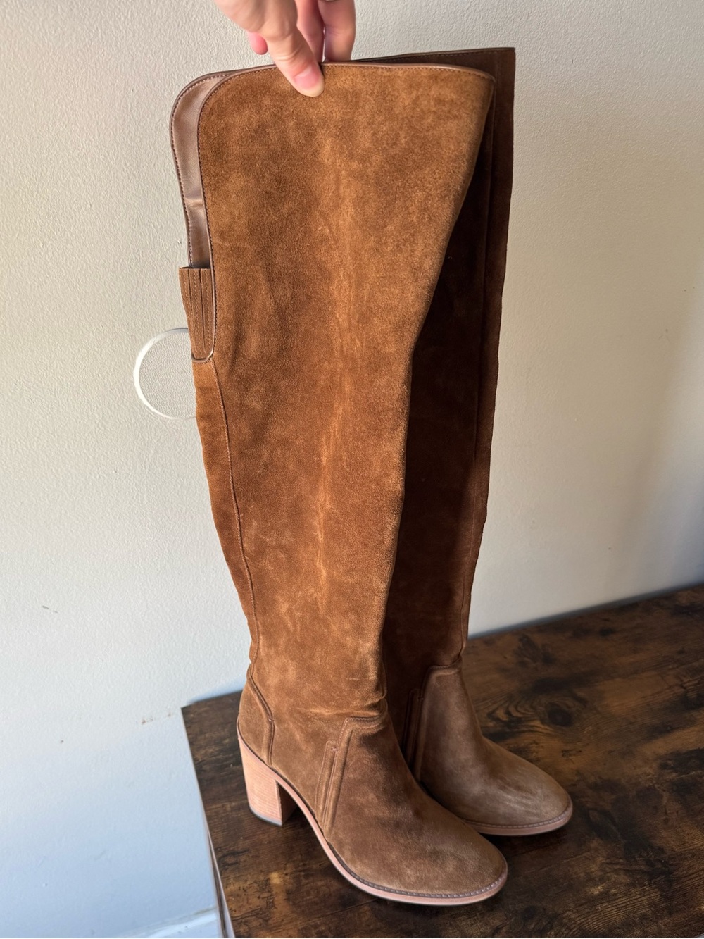 Vince Camuto Brown Suede Over The Knee Block Heel Tall Boots Womens Size 10.5M
